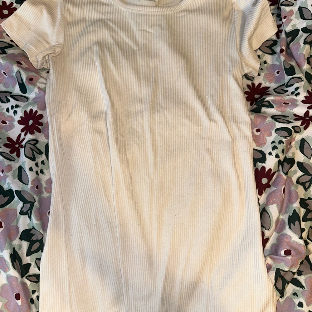 Cream Ribbed Short Sleeve Shirt